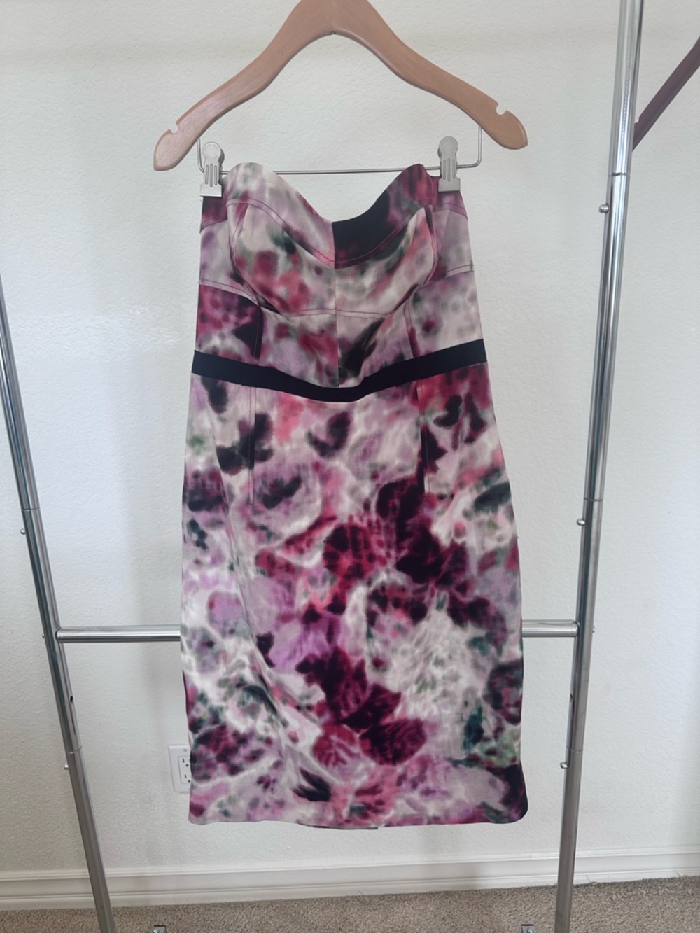 Anthropologie Pink, Purple & Green Watercolor Strapless Dress